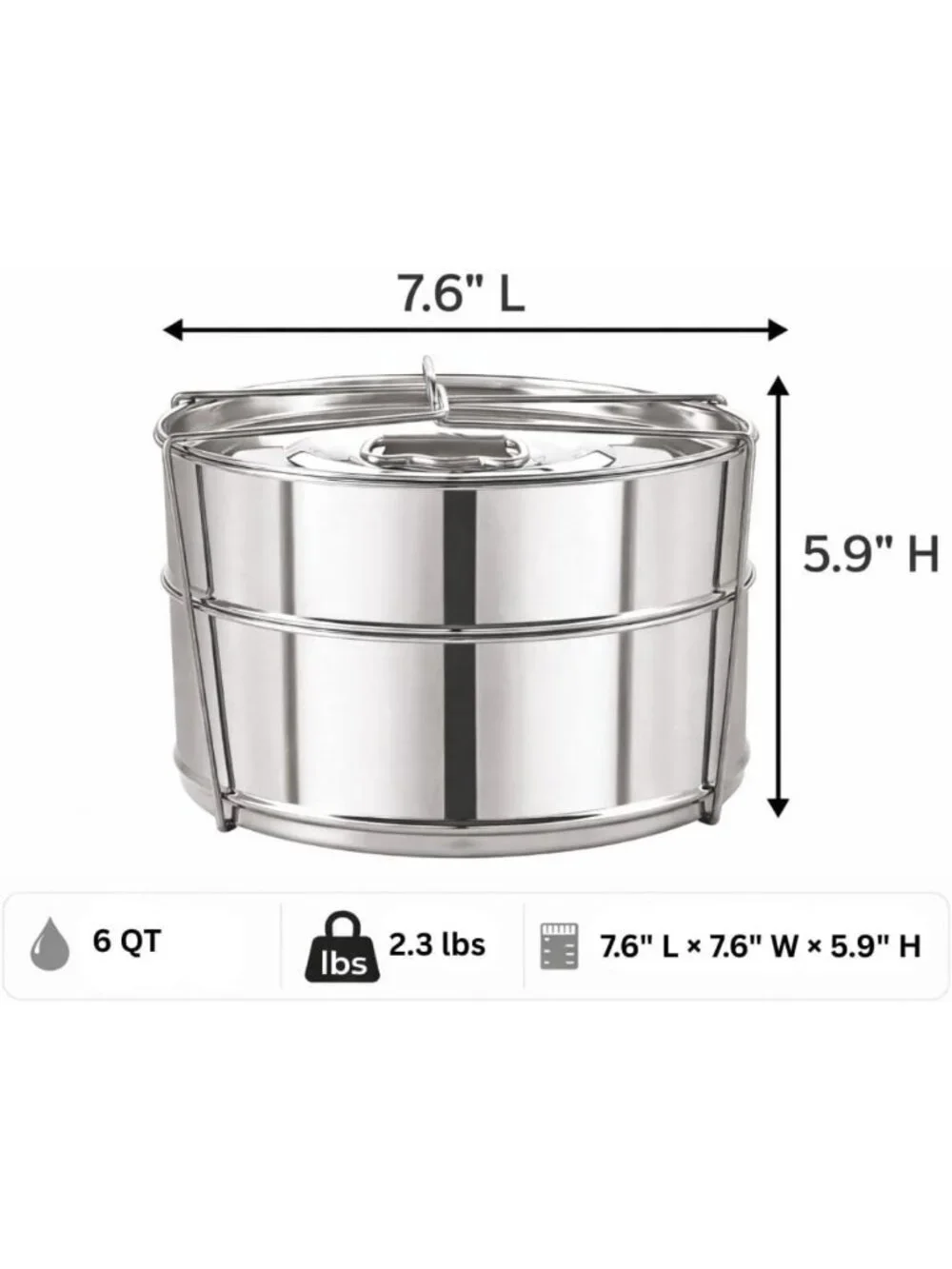 Stackable Stainless Steel Insert Pans for Instant Pot - 6QT+ Pressure Cooker